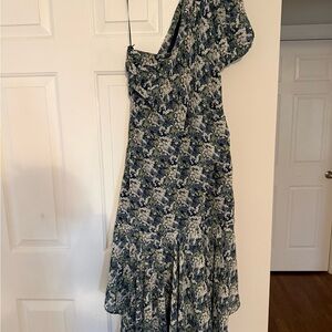 Astr One-Shoulder Blue and White Floral Maxi Dress